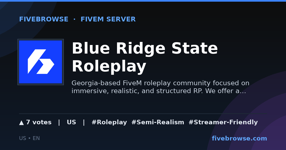 Blue Ridge State Roleplay - FiveM Server in United States | FiveBrowse